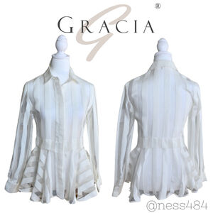 Women's Gracia Striped Sheer Blouse Shirt, Size S,‎ White